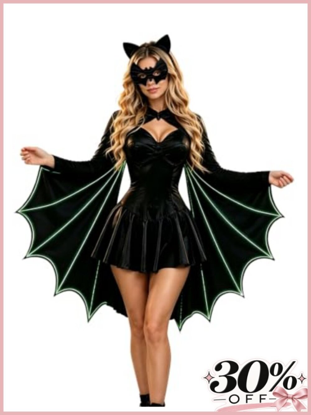 Glow in the Dark Bat Wings Costume Set with Headband & Mask
